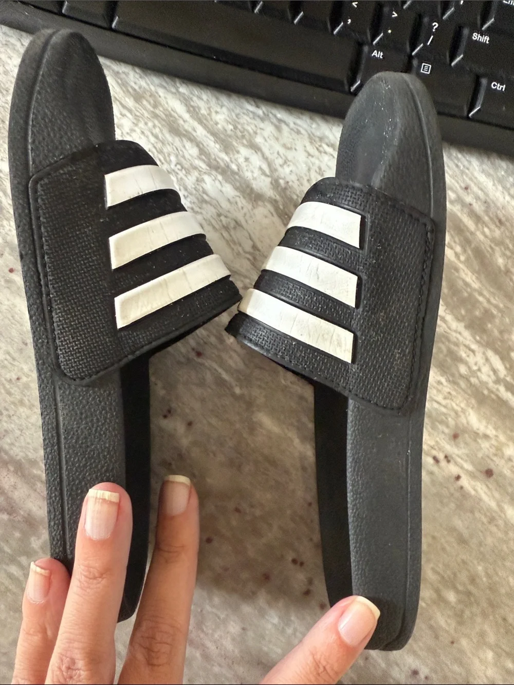 adidas Kids Black Slides with White Three-Stripe Strap